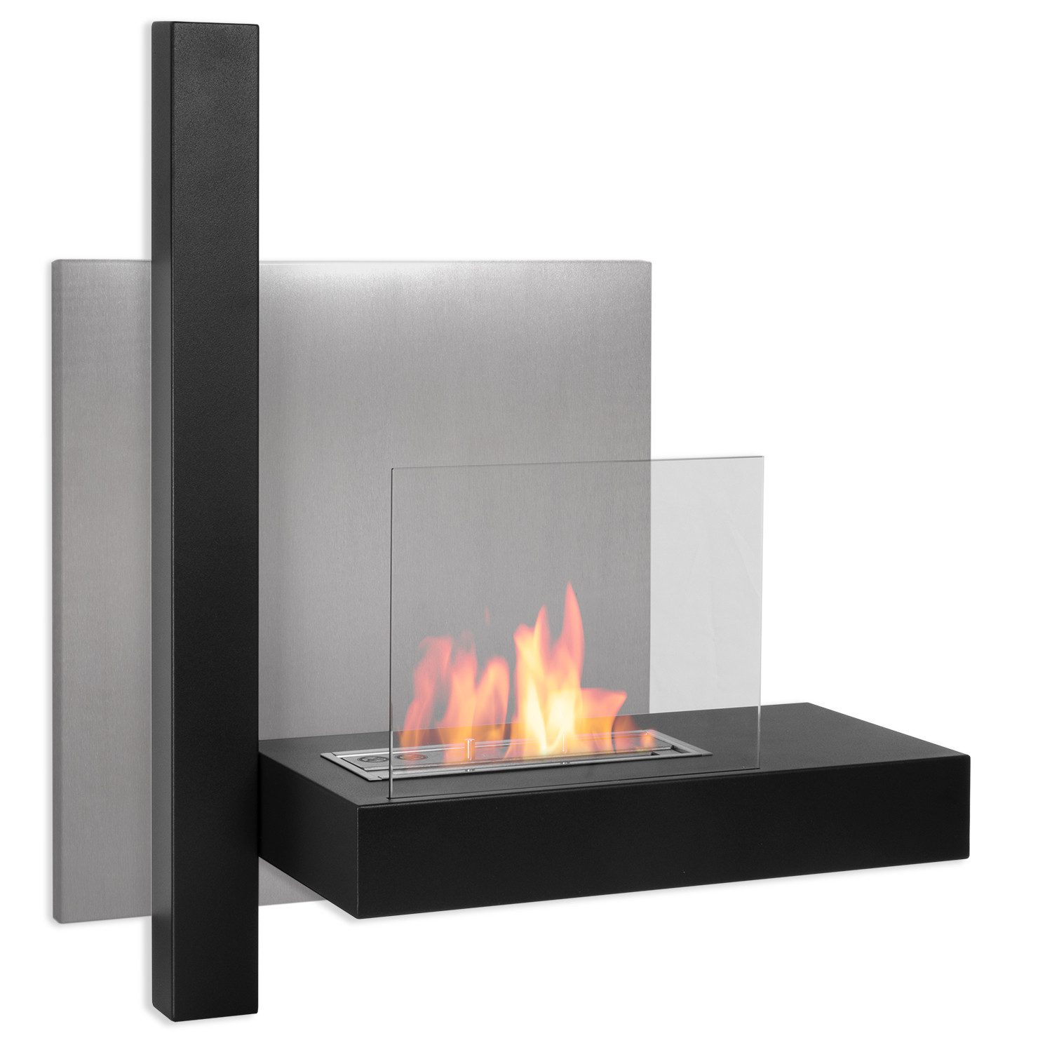 Moritz Dekokamin Wandkamin 75 x 66 x 27 cm L-Form 1,5 Liter Brenner, Ethanolbrenner Glasfeuer Terrassenfeuer Kamin