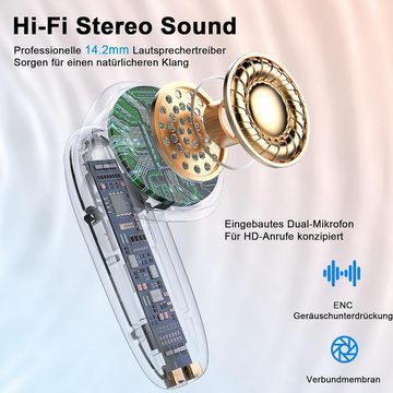 ROMOKE Kabellos Bluetooth 5.3, 4 ENC Noise Cancelling mit 14,2mm Dynamischer In-Ear-Kopfhörer (Satte Klangtextur dank dynamischer Treiber und subtilen Vibrationen., Mit 40 std Spielzeit, Ohrhörer Bluetooth, Digitale LED-Anzeige)