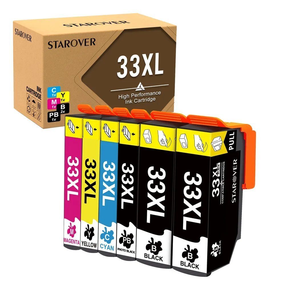 STAROVER 6PK für EPSON 33 XL Multipack Tintenpatrone (Expression Premium XP-530 XP-540 XP-630 XP-635 XP-640, XP-645 XP-7100 XP-830 XP-900 Serie Drucker)