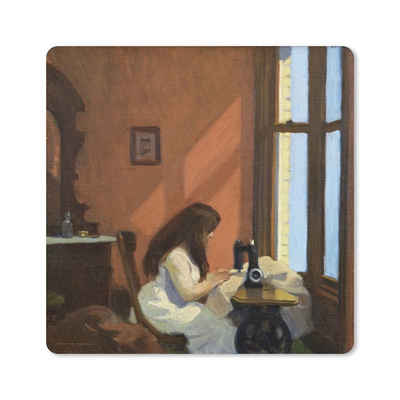 MuchoWow Gaming Mauspad Mädchen an der Nähmaschine - Edward Hopper (1-St), Gaming, Rutschfester Unterseite, Mausunterlage, 80x80 cm, XXL, Großes