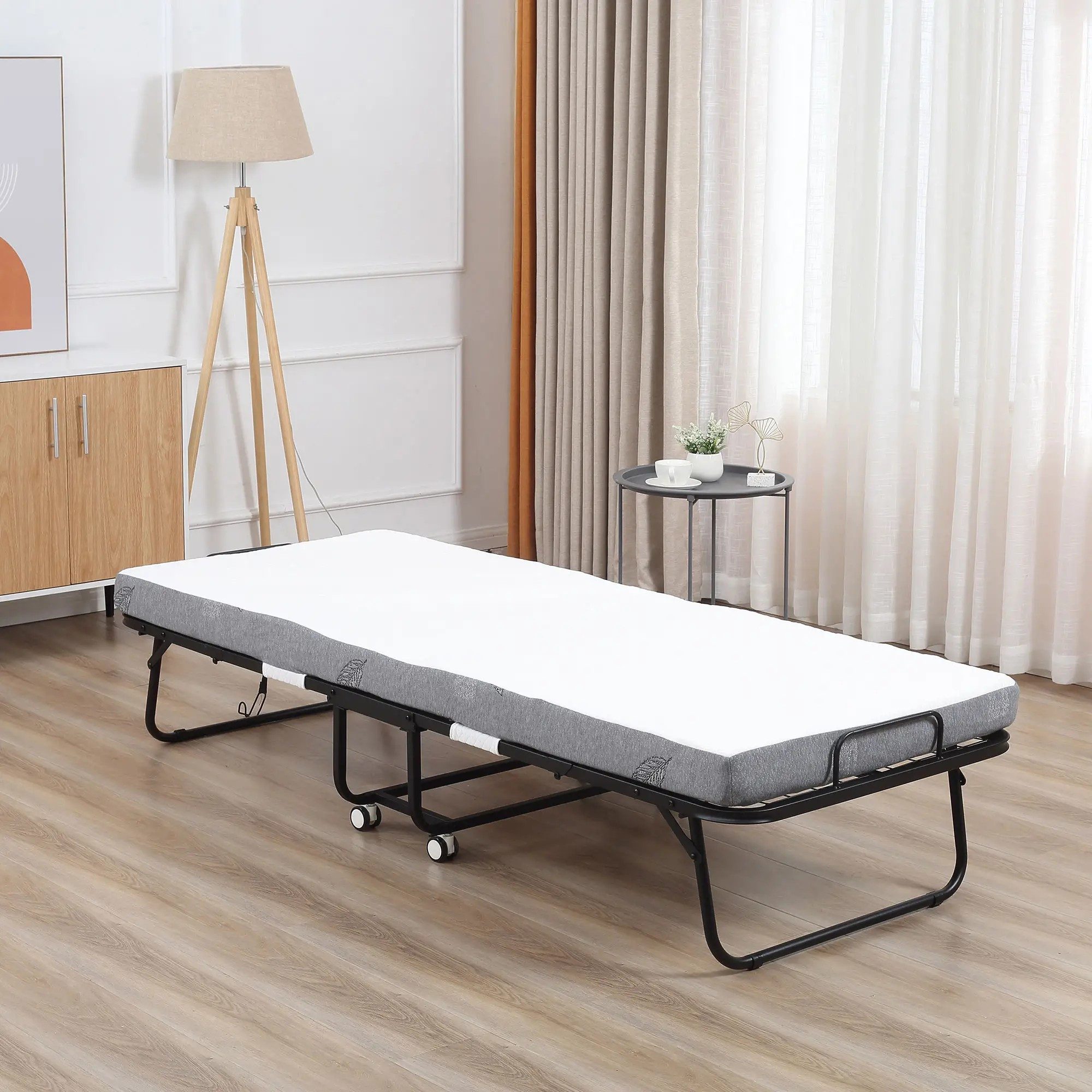 Odikalo Klappbett Gästebett Schrankbett Erwachsene Stahl Schaumstoff 75x200 Weiß Schwarz