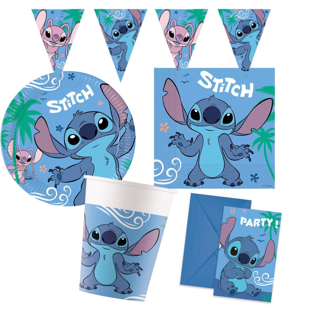 Procos Kindergeschirr-Set Partyset Stitch 43 tlg. für die Lilo und Stitch Party (43-tlg), 6 Personen