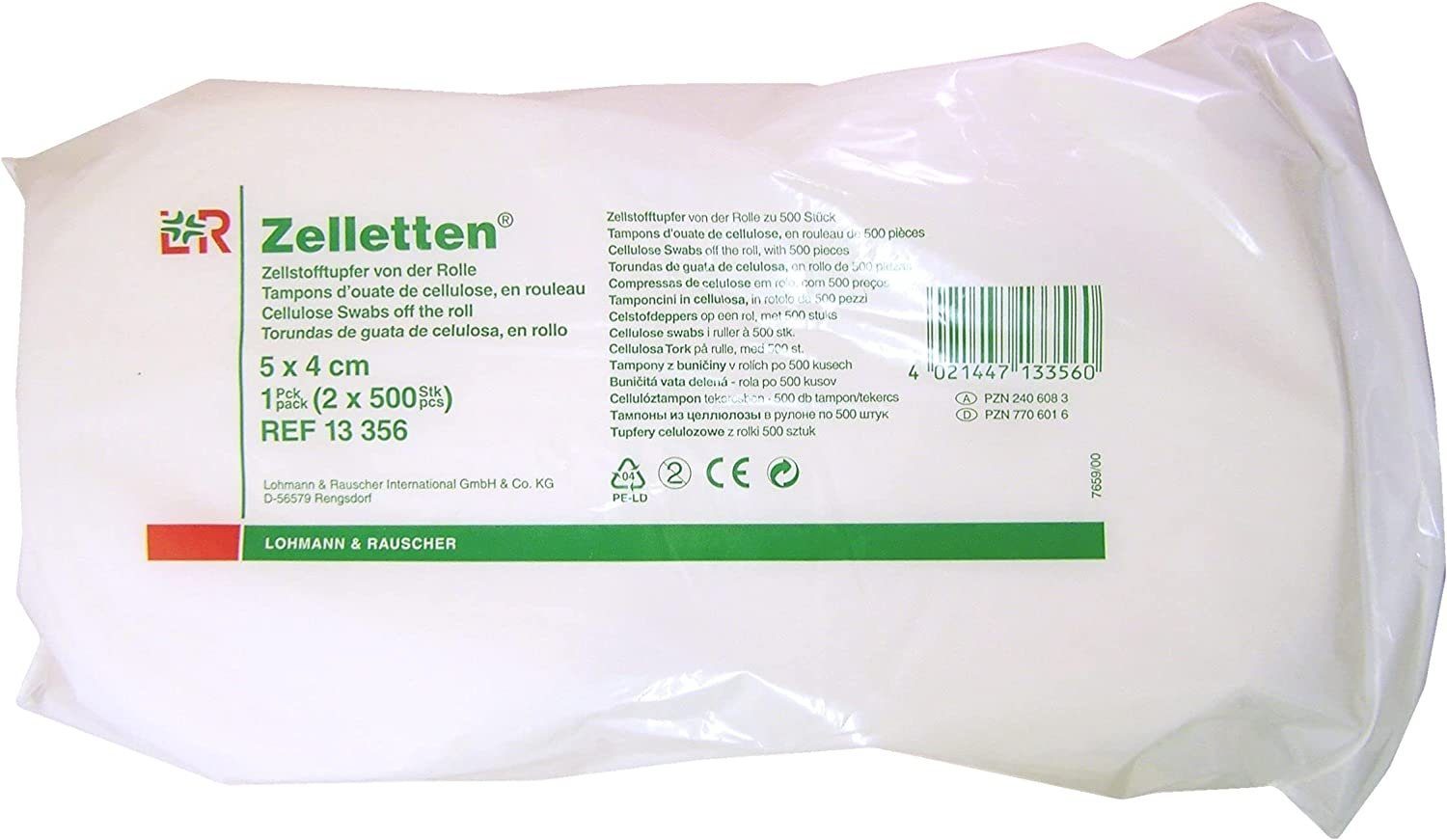 Lohmann & Rauscher GmbH & Co.KG UV-Gel Zelletten, Zellstofftupfer von der Rolle, 4 x 5 cm, 1000-tlg.