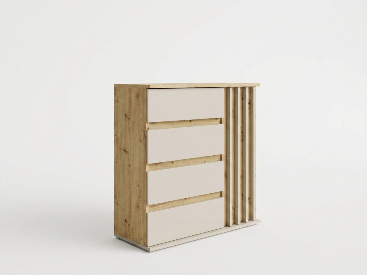 Home affaire Kommode LANDUVA Sideboard mit viel Stauraum, Breite 80 cm, Schrank mit Schubladen und 1 Tür, Lamellen Design