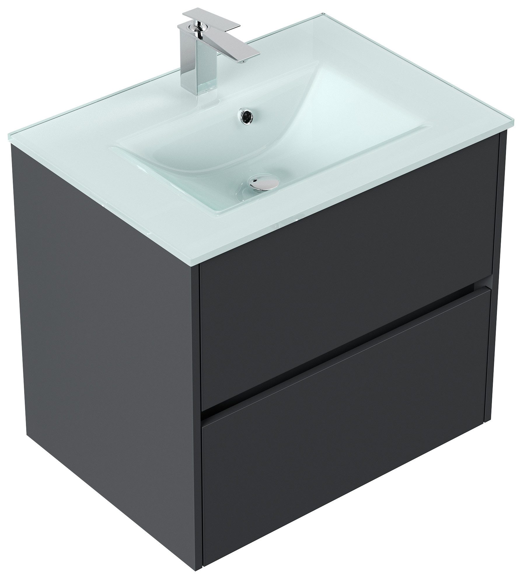 Magnolia Home Waschtisch Badmöbel Lina & Waschtisch 70cm 2 Greifraum SoftClose Auszüge grafit
