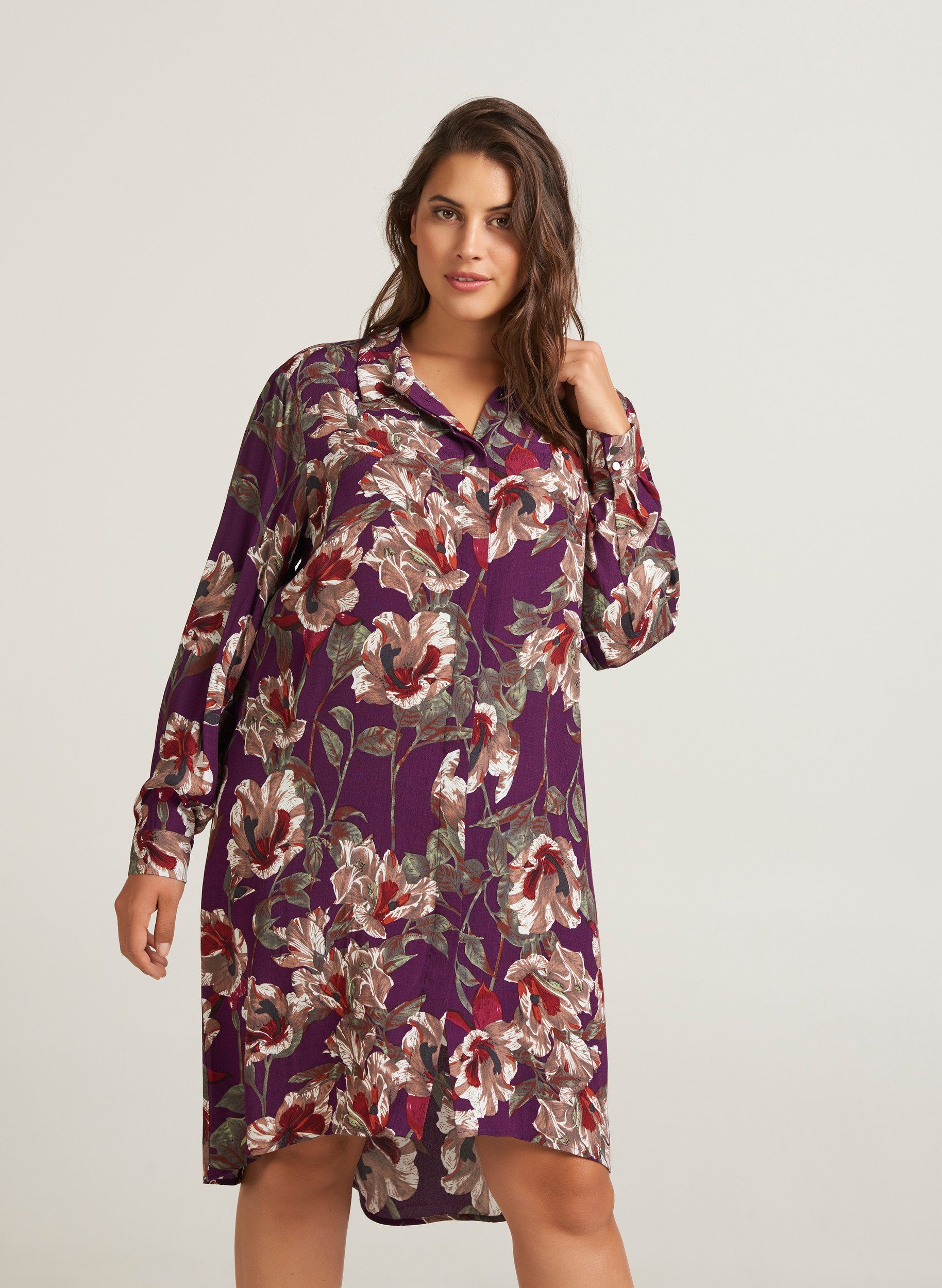 Zizzi Shirtkleid Damen Große Größen Blusenkleid Kragen Langarm Blumenmuster  Kleid online kaufen | OTTO