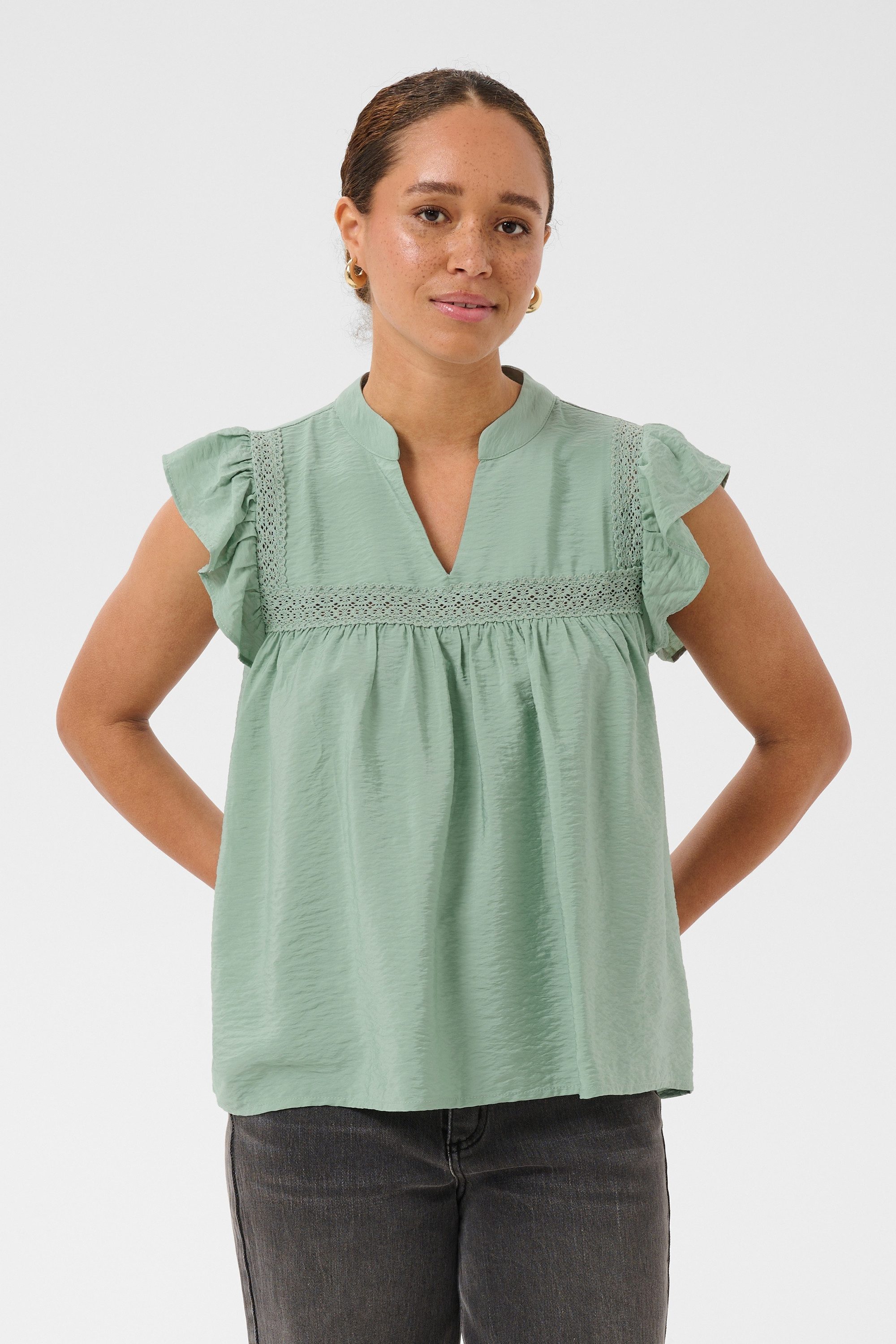 KAFFE Kurzarmbluse Kurzarm-Bluse KAcarrie