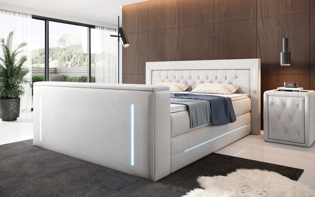 mit White TV Lift und Luxusbetten24 Divalo, Stauraum Boxspringbett