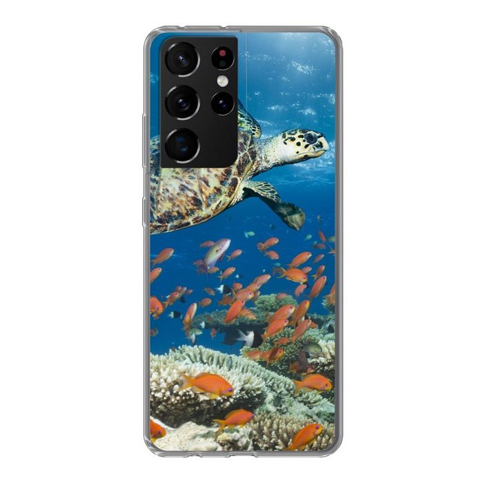 MuchoWow Handyhülle Korallenriff mit Schildkröte Phone Case Handyhülle Samsung Galaxy S21 Ultra Silikon Schutzhülle