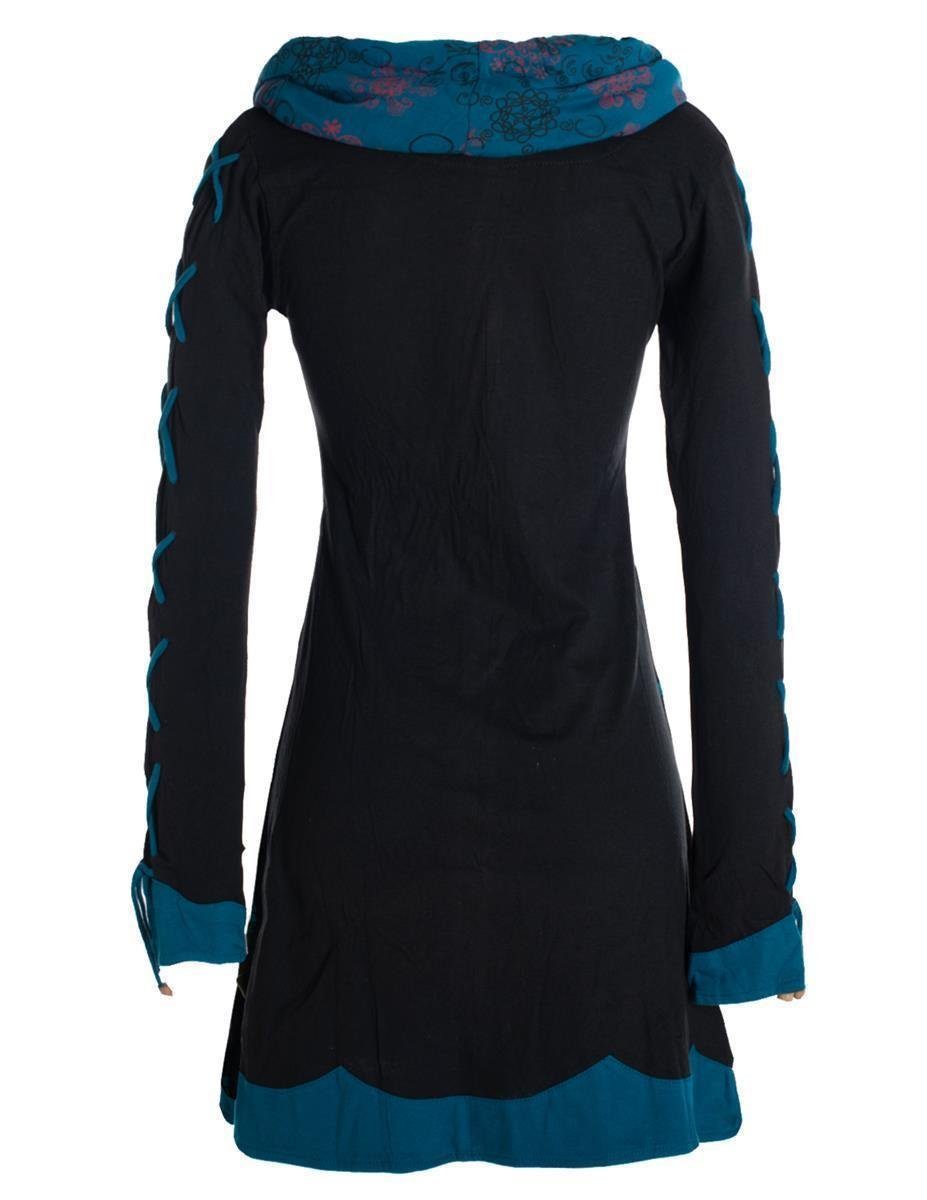 Vishes Jerseykleid Blumenkleid Langarm-Shirtkleid mit Schalkragen Hippie, Boho, Elfen Style – Bild 2 von 4