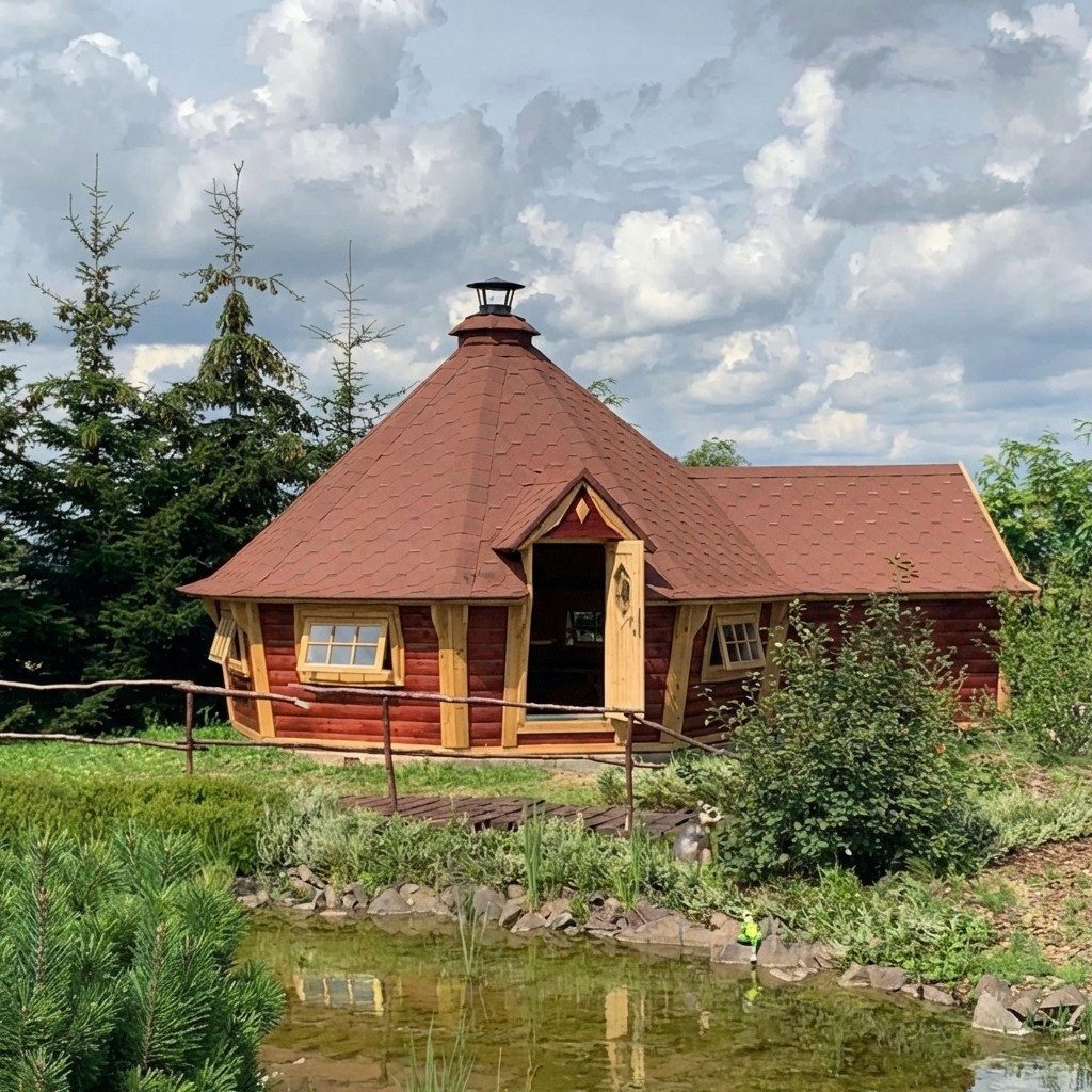 JVmoebel Grillkota Grillhütte aus Holz mit Feuerstelle - Gartenhaus in Braun, Made in Europe
