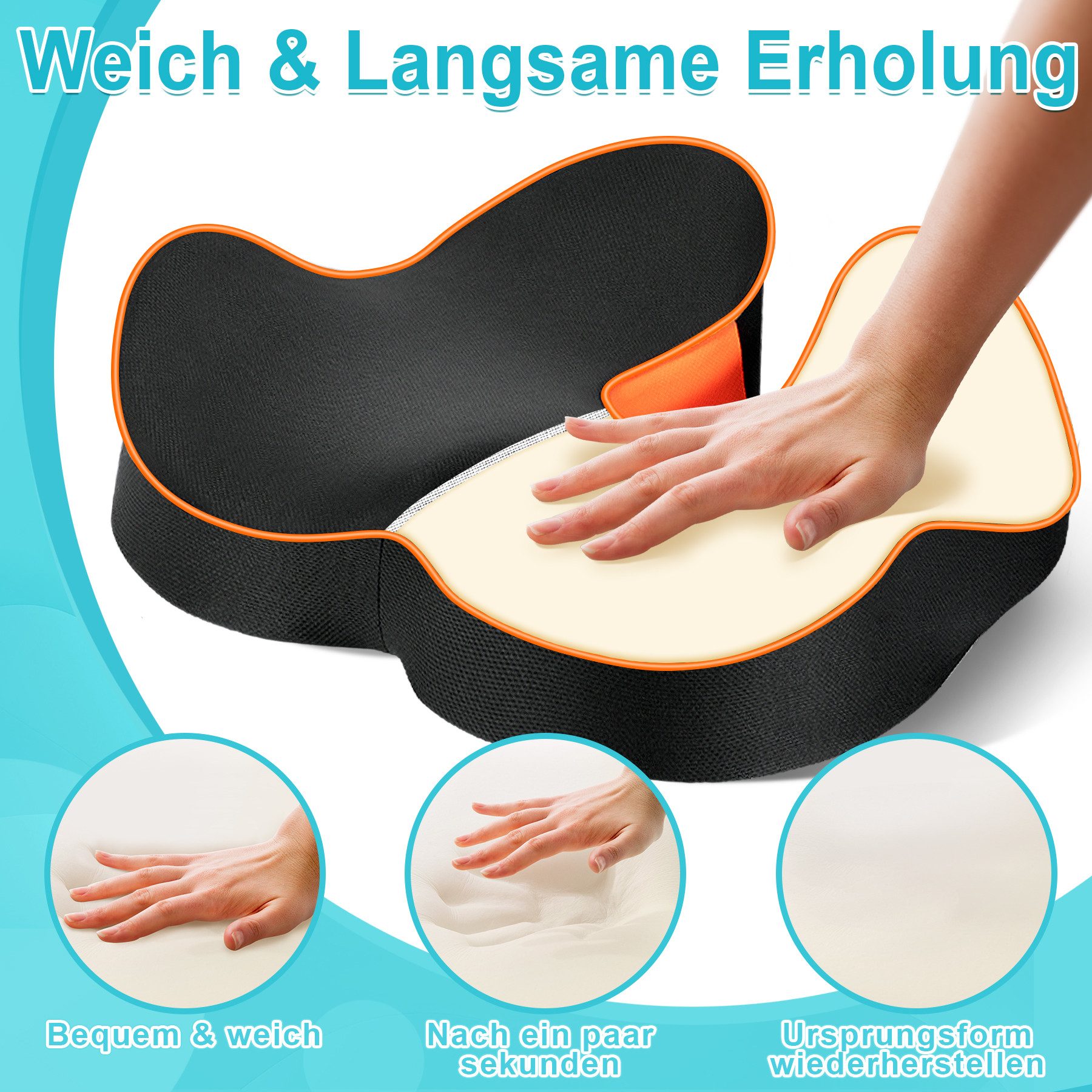 POPOLIC Sitzkissen Kissen Stuhlkissen, Erhöh Sitzkomfort, Ergonomisches Sitzkissen, robuste Polsterauflage für indoor und outdoor, 46 x 38 x 10 cm – Bild 4 von 5