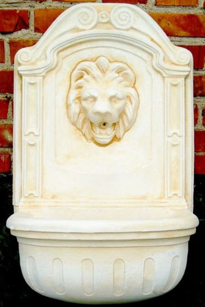 Casa Padrino Gartenbrunnen Barock Wandbrunnen Löwe Weiß / Beige H. 77 cm - Gartenbrunnen im Barockstil