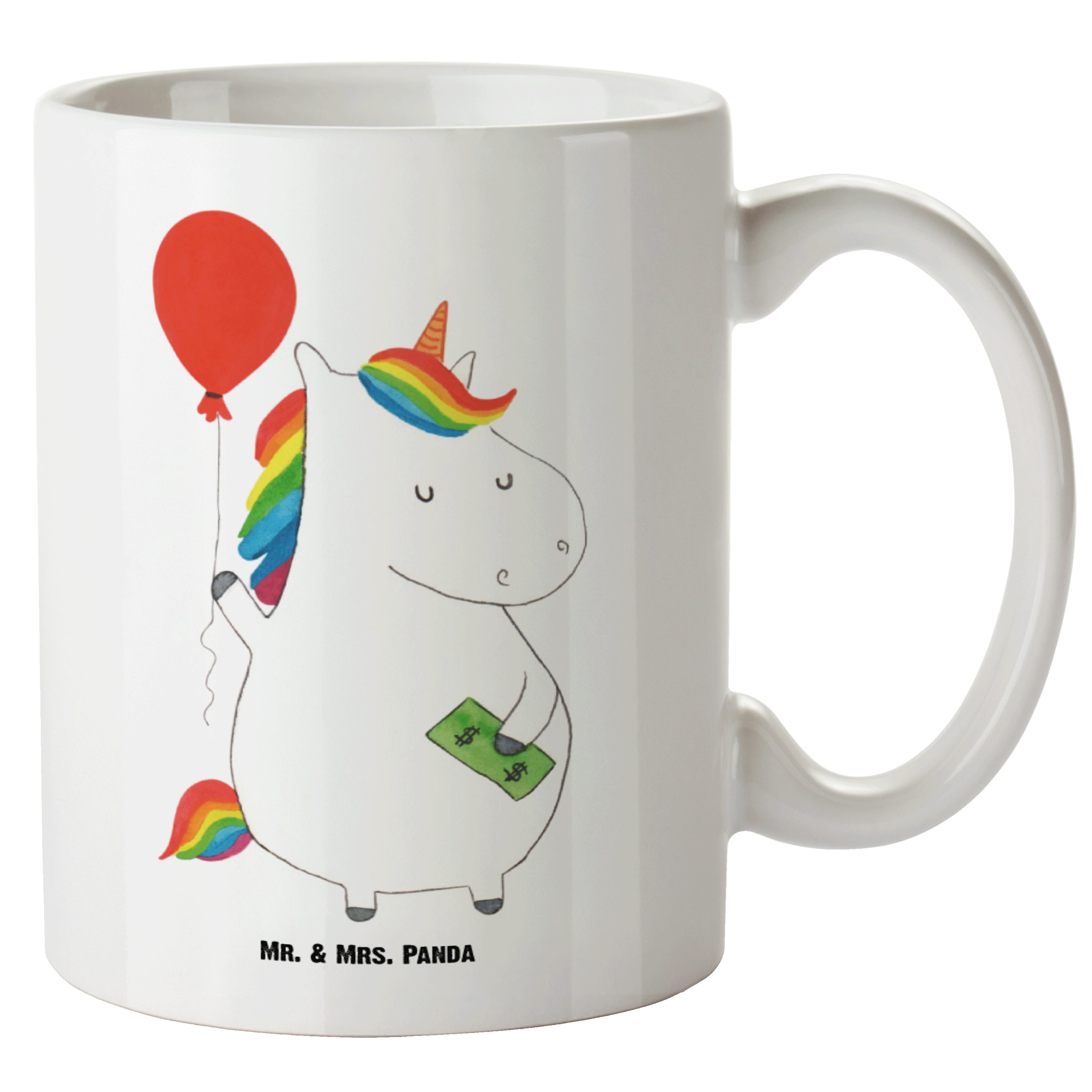 Mr. & Mrs. Panda Tasse Einhorn Luftballon - Weiß - Geschenk, XL Becher, Einhorn Deko, Pegasu, XL Tasse Keramik