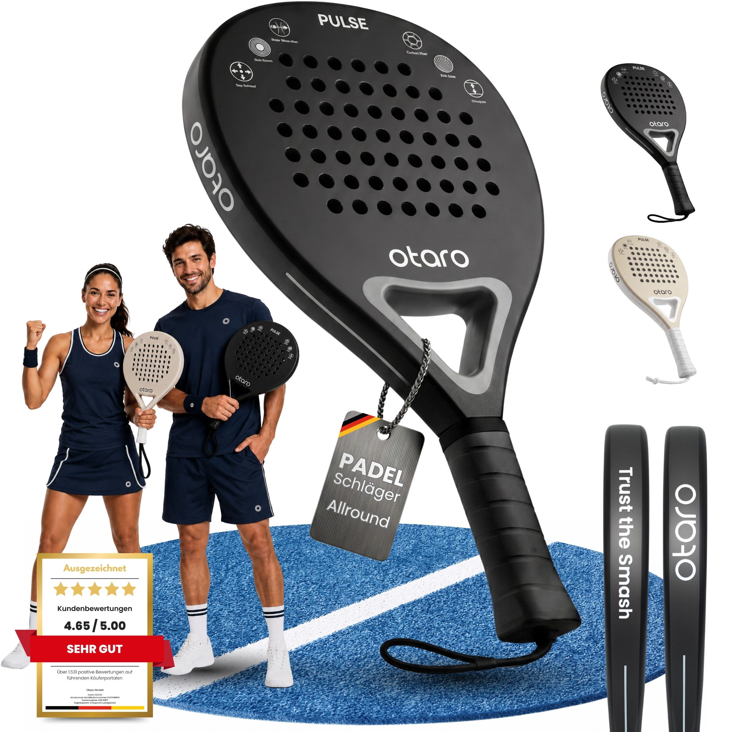 Otaro Padelschläger Padelschläger PULSE, Leicht. Präzise. Kontrolle., (Direkt loslegen, Padel Schläger für Einsteiger & Aufsteiger)