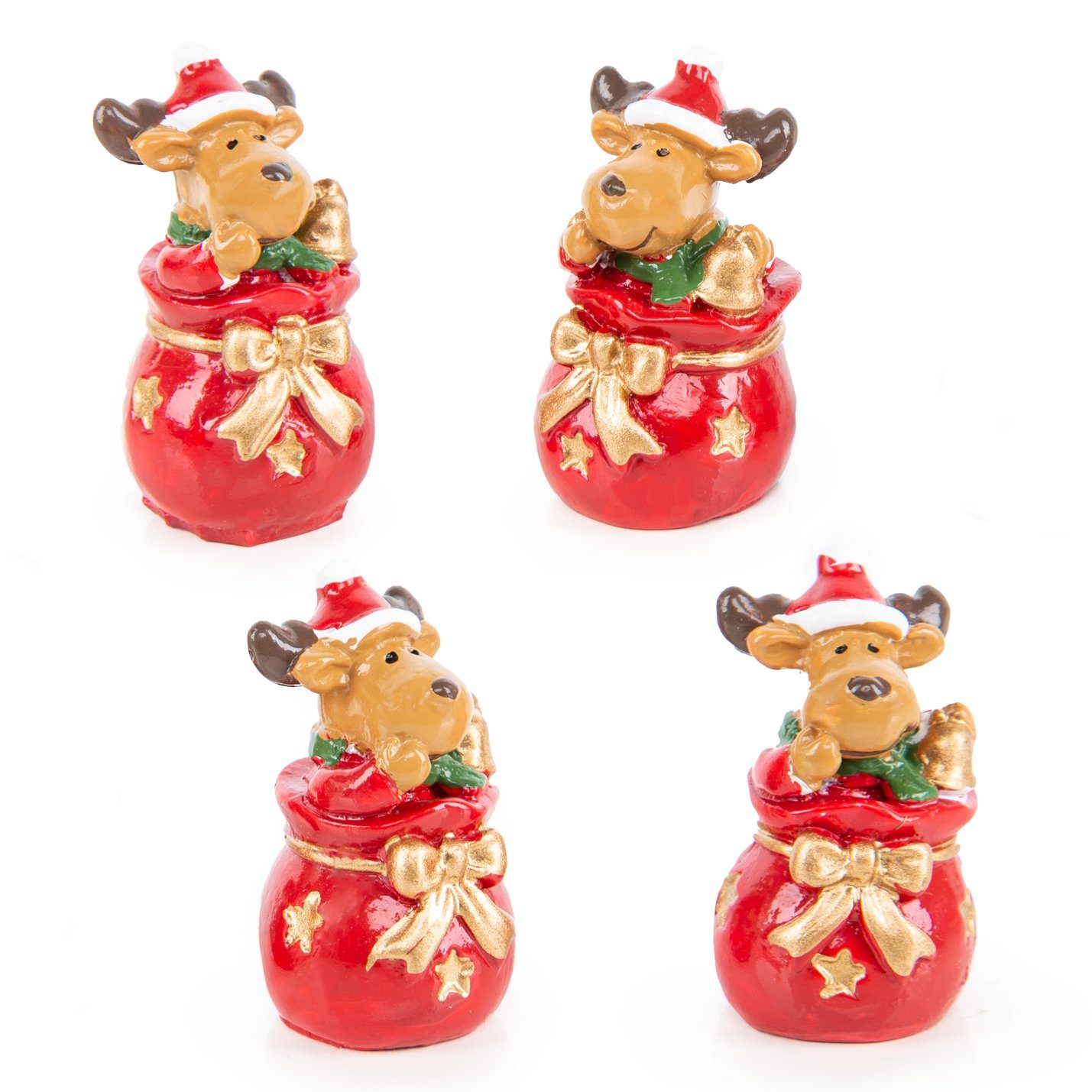 Logbuch-Verlag Weihnachtsfigur 4 kleine Rentiere rot braun Gold Weihnachten 3,5cm (Set, 4 St), Süße Rentiere im Weihnachtssackerl