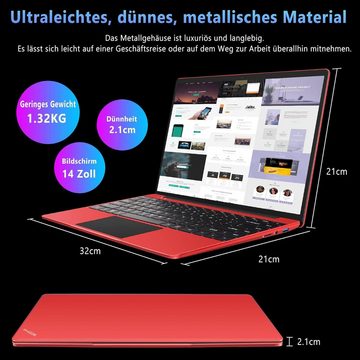 WOZIFAN 2.4G+5G WiFi, 1080p FHD, Bluetooth, USB, HDMI Notebook (35,56 cm/14 Zoll, Intel Celeron N4020, 128 GB SSD, mit kabelloser Maus und deutscher Tastaturabdeckung)