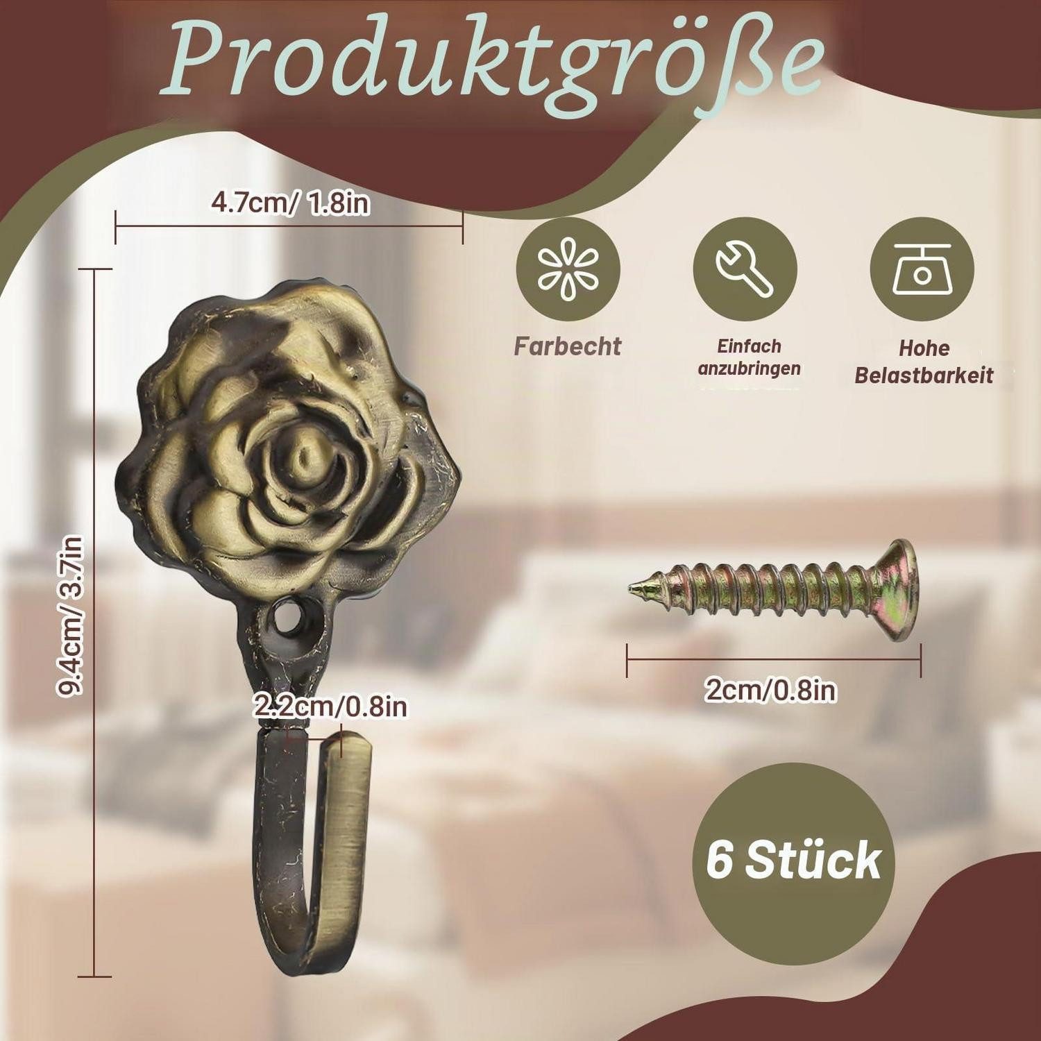 LuxusKollektion Wandhaken Vintage Wandhaken Set 6-teilig, (6-St)