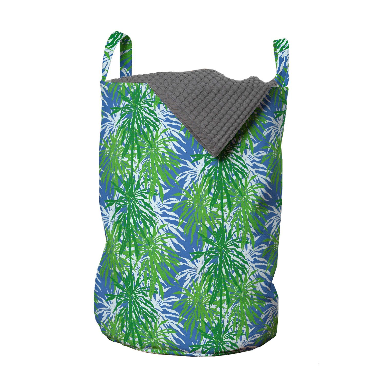 Abakuhaus Wäschesäckchen Wäschekorb mit Griffen Kordelzugverschluss für Waschsalons, Tropisch Blätter Algen Meer Pflanzen