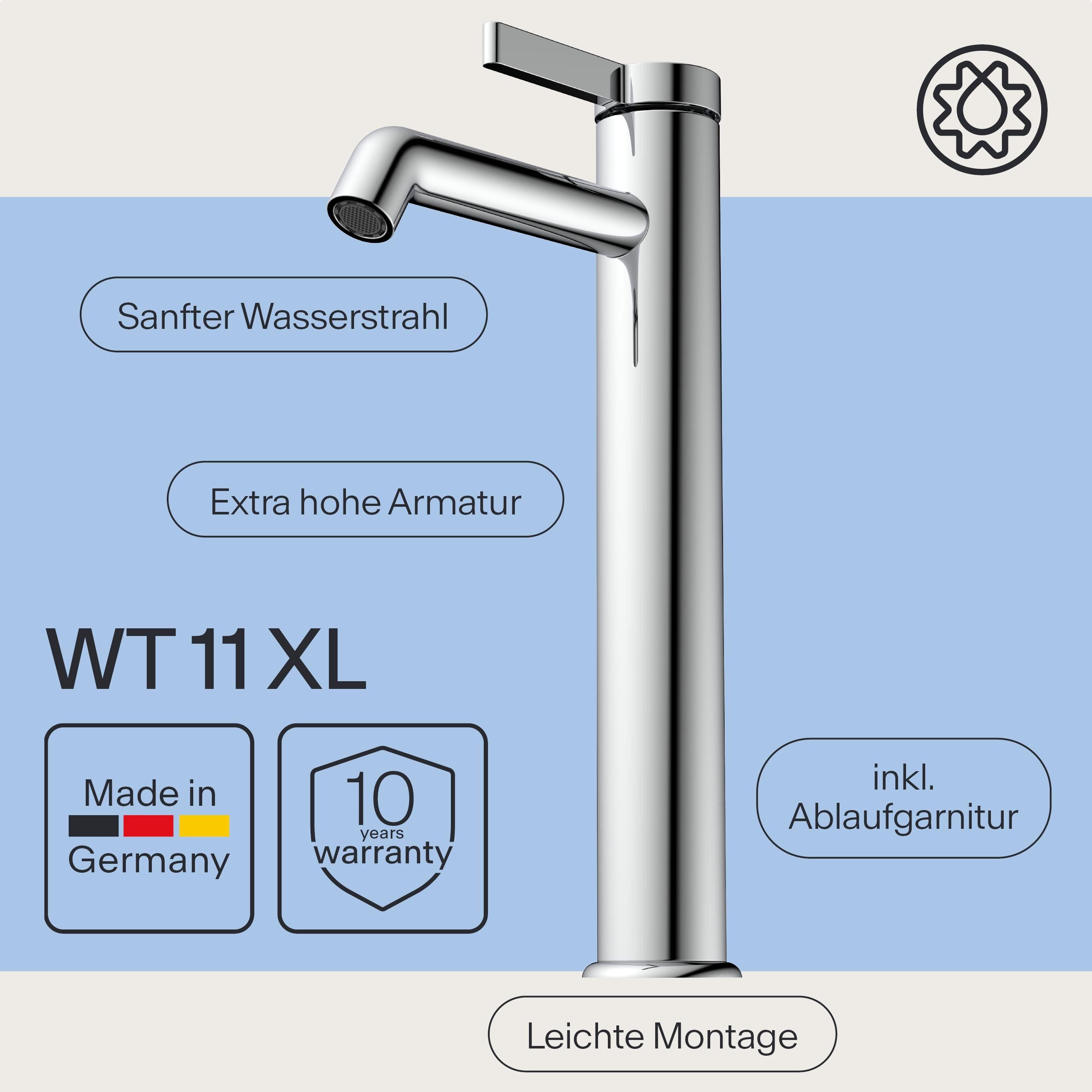 WASSERWERK Waschtischarmatur WT 11 inkl. Popup, wassersparend