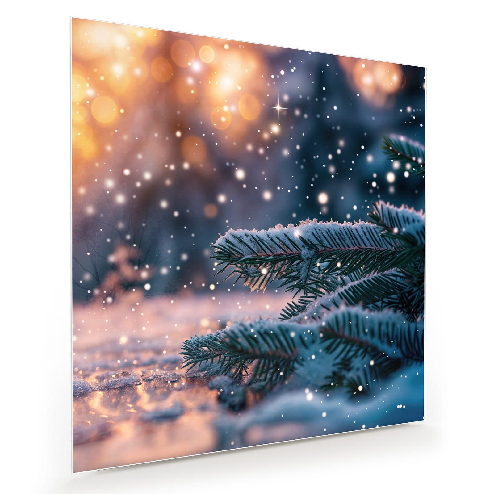 Primedeco Glasbild Wandbild Quadratisch Winterzauber mit Aufhängung, Jahreszeiten (21 verschiedene Größen, 1 St), Elegante Aufhängung