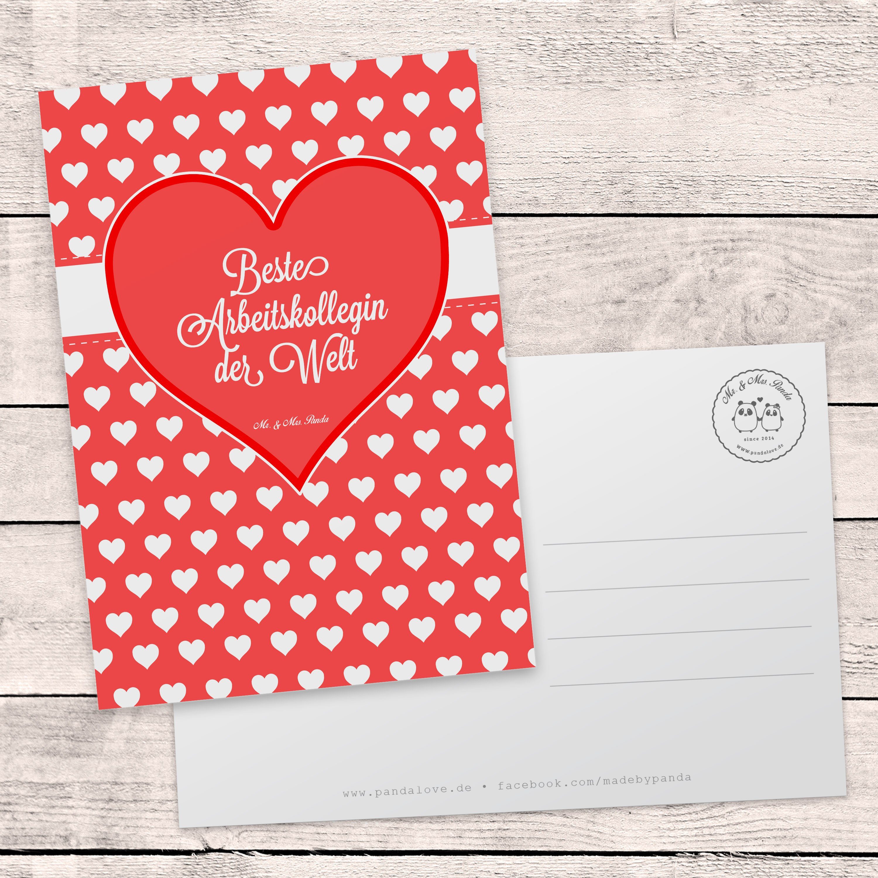 Mr. & Mrs. Panda Postkarte Arbeitskollegin - Geschenk, Einladung, Herz Liebe Verliebt Dankeschön
