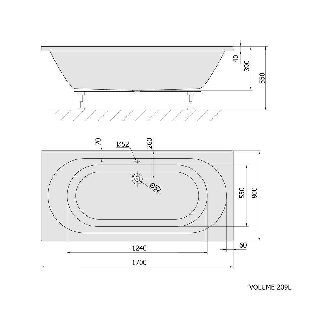 Polysan s.r.o. Badewanne LEVANA Rechteckwanne 170x80x39cm, schwarz matt, (1-tlg)