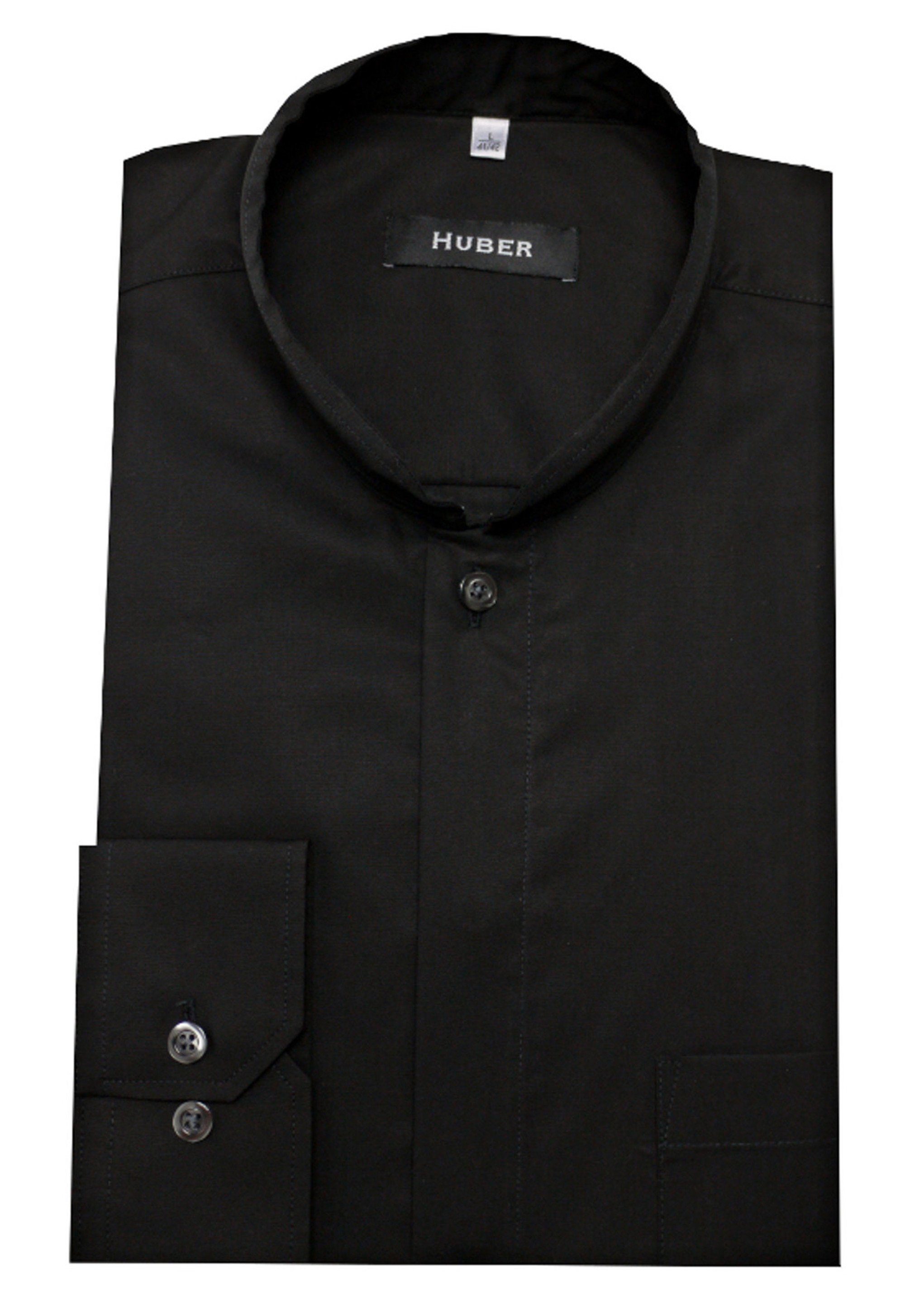 Huber Hemden Langarmhemd HU-0071 Asia Mandarin Stehkragen, Regular Fit-gerader Schnitt, Made in EU schwarz