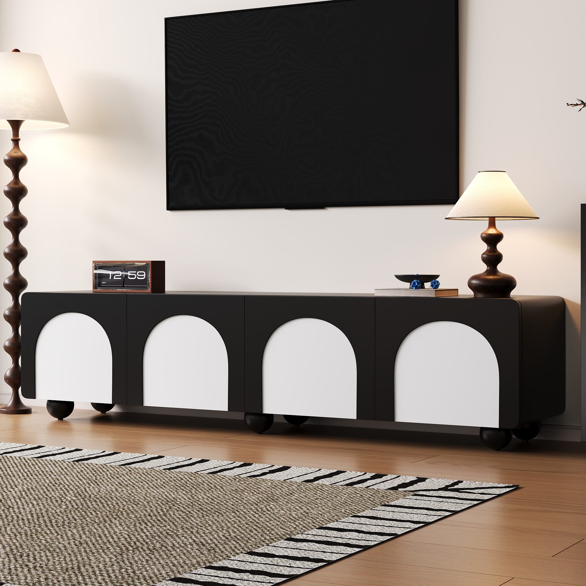 Merax Lowboard mit 2 Schubladen und 2 Türen, TV-Schrank in Schwarz-Weiß (1 St), Fernsehtisch mit Kabelmanagement, 180L x 38B x 45H cm