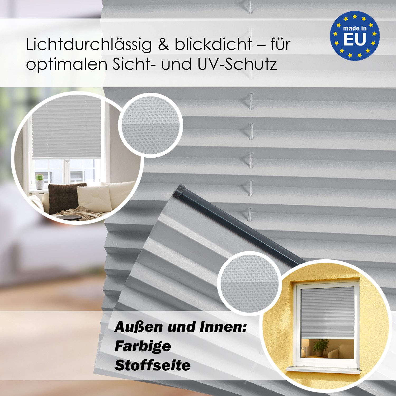 DomDeco Plissee Premium Plissee ohne Bohren, Sichtschutz, lichtdurchlässig, blickdicht, Klemmfix, Klemmfix, UV-beständig, modernes Design, stufenlos – Bild 2 von 5