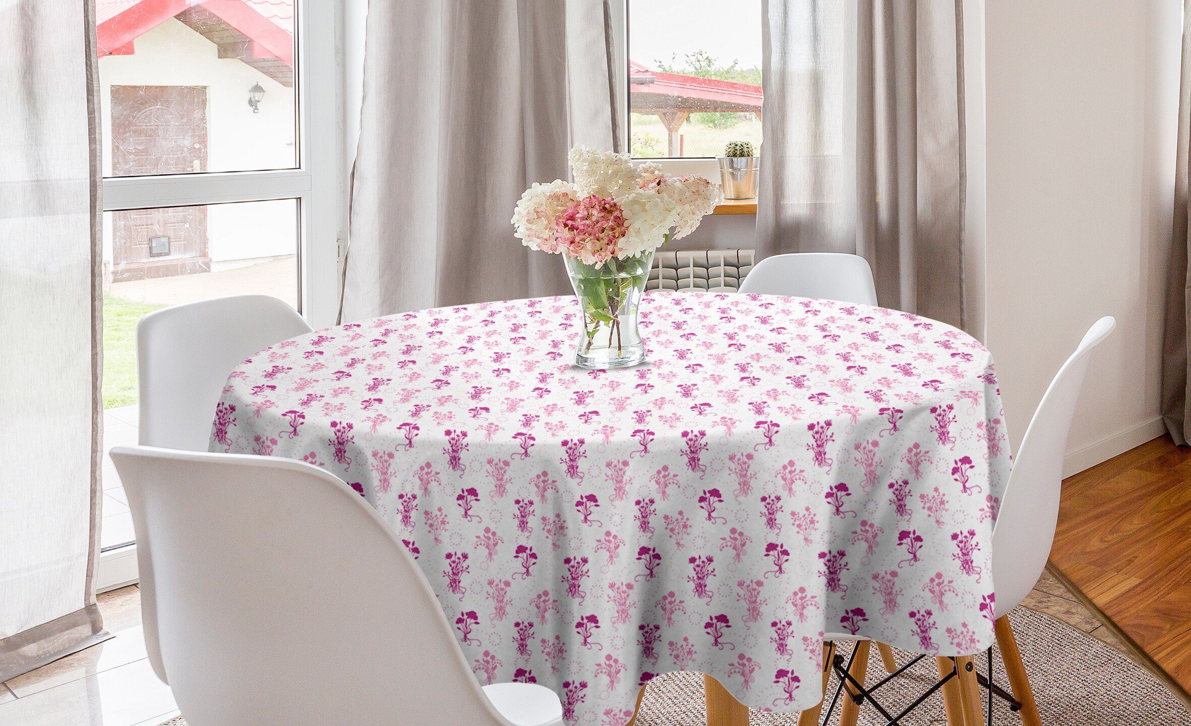Abakuhaus Tischdecke Kreis Tischdecke Abdeckung für Esszimmer Küche Dekoration, Botanisch Blumen-Blumenstrauß-Silhouette