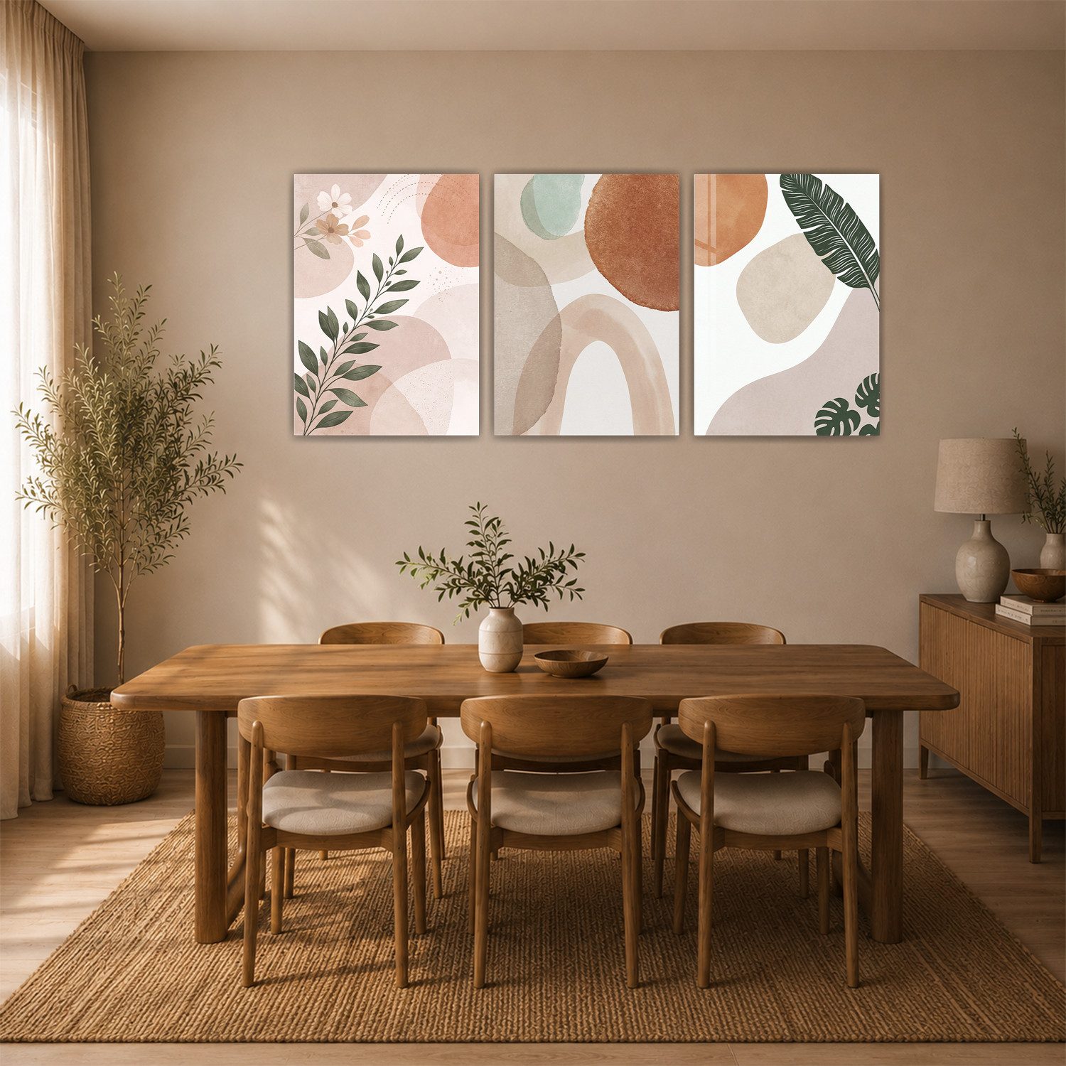 Tigerlino Poster Boho Poster 3er Set Beige Terrakotta Botanisch Abstrakte Wandbilder – Bild 3 von 5