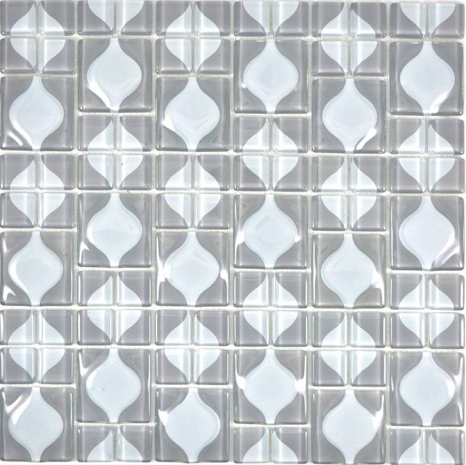 Thumbnail - Mosani Mosaikfliesen Glasmosaik Crystal Mosaik grau glänzend / 10 Matten