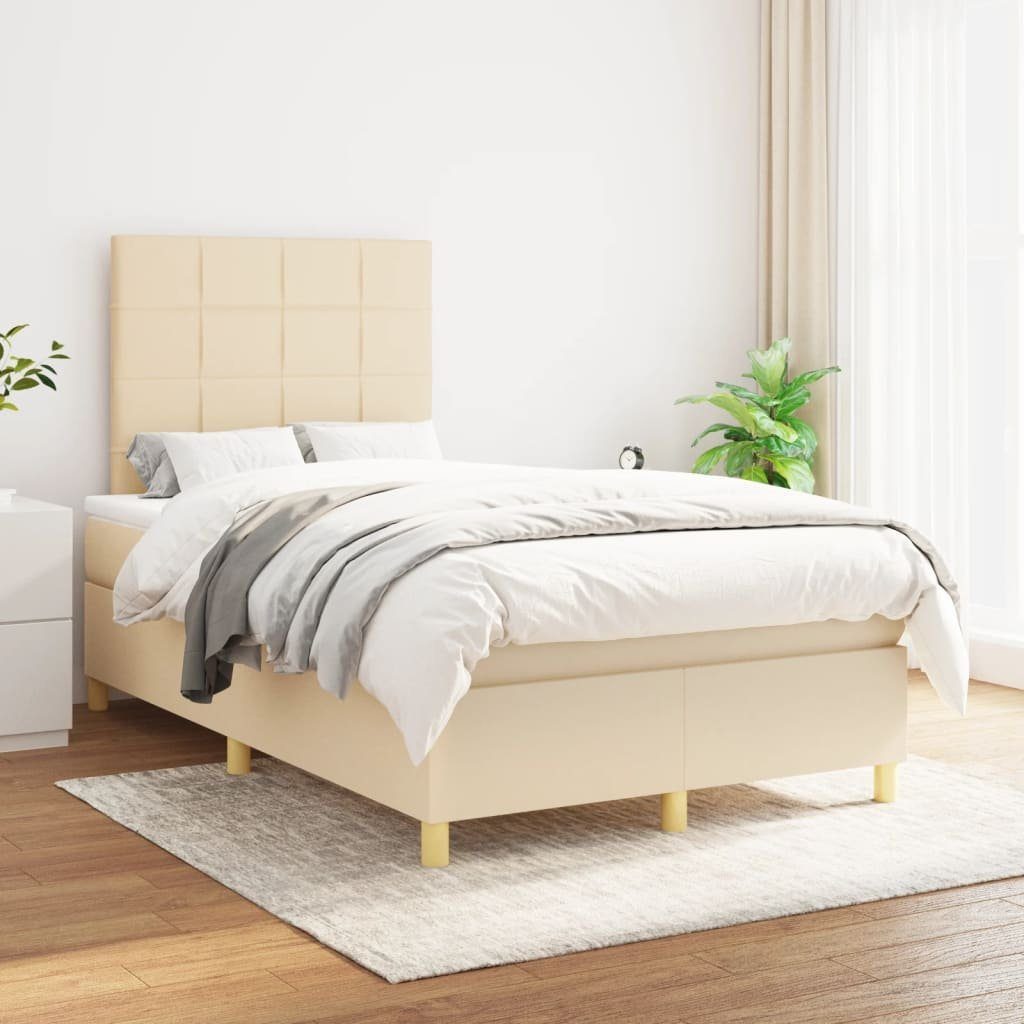 vidaXL Bett Boxspringbett mit Matratze Creme 120x200 cm Stoff