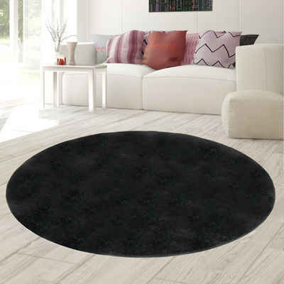 Teppich Designer Teppich Garderobe Diele Flur Schlafzimmer schlichtes Unidesign schwarz, Teppich-Traum, rund, Höhe: 17 mm