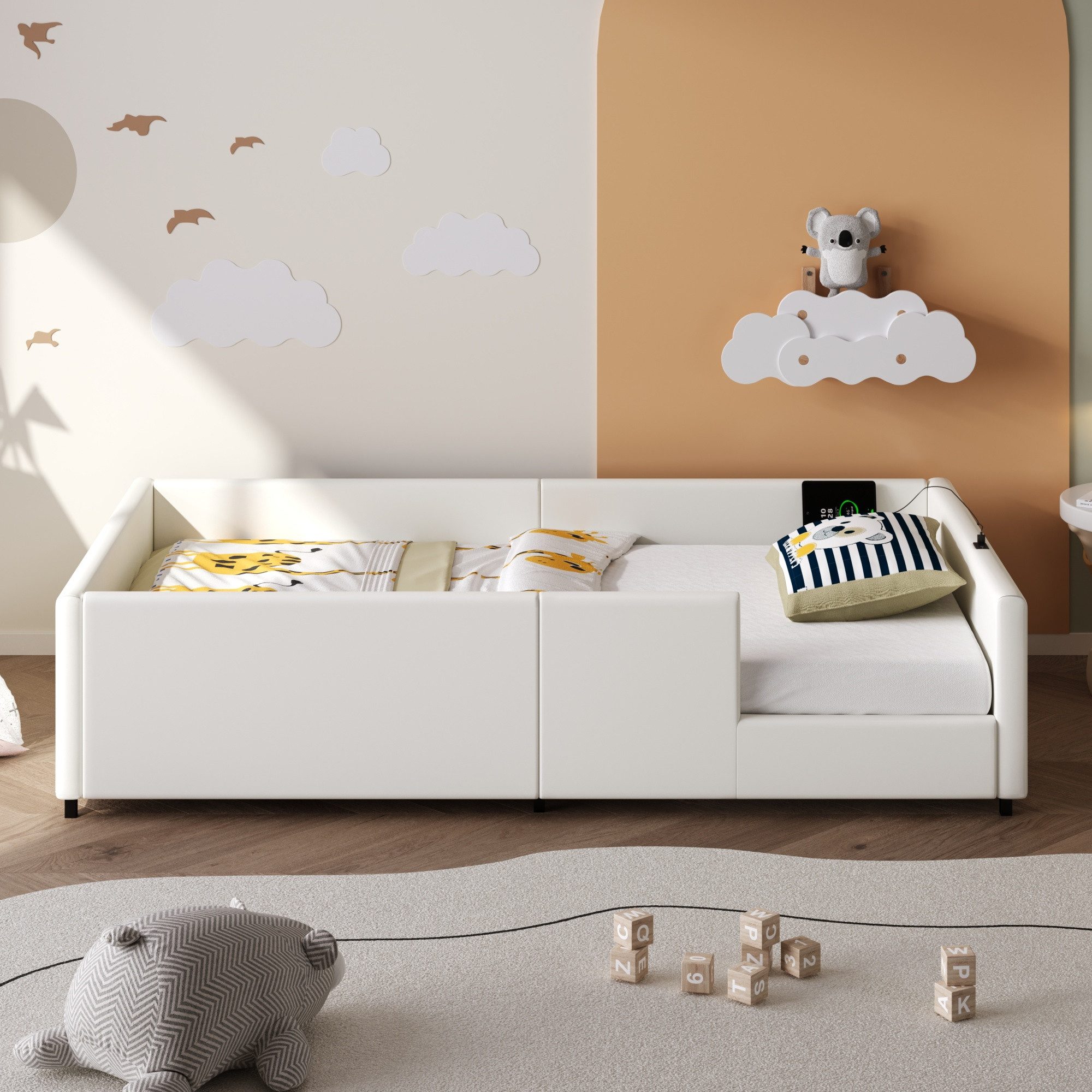 Merax Polsterbett gepolstertes Plattformbett Jugendbett mit USB & Typ-C (1- günstig online kaufen