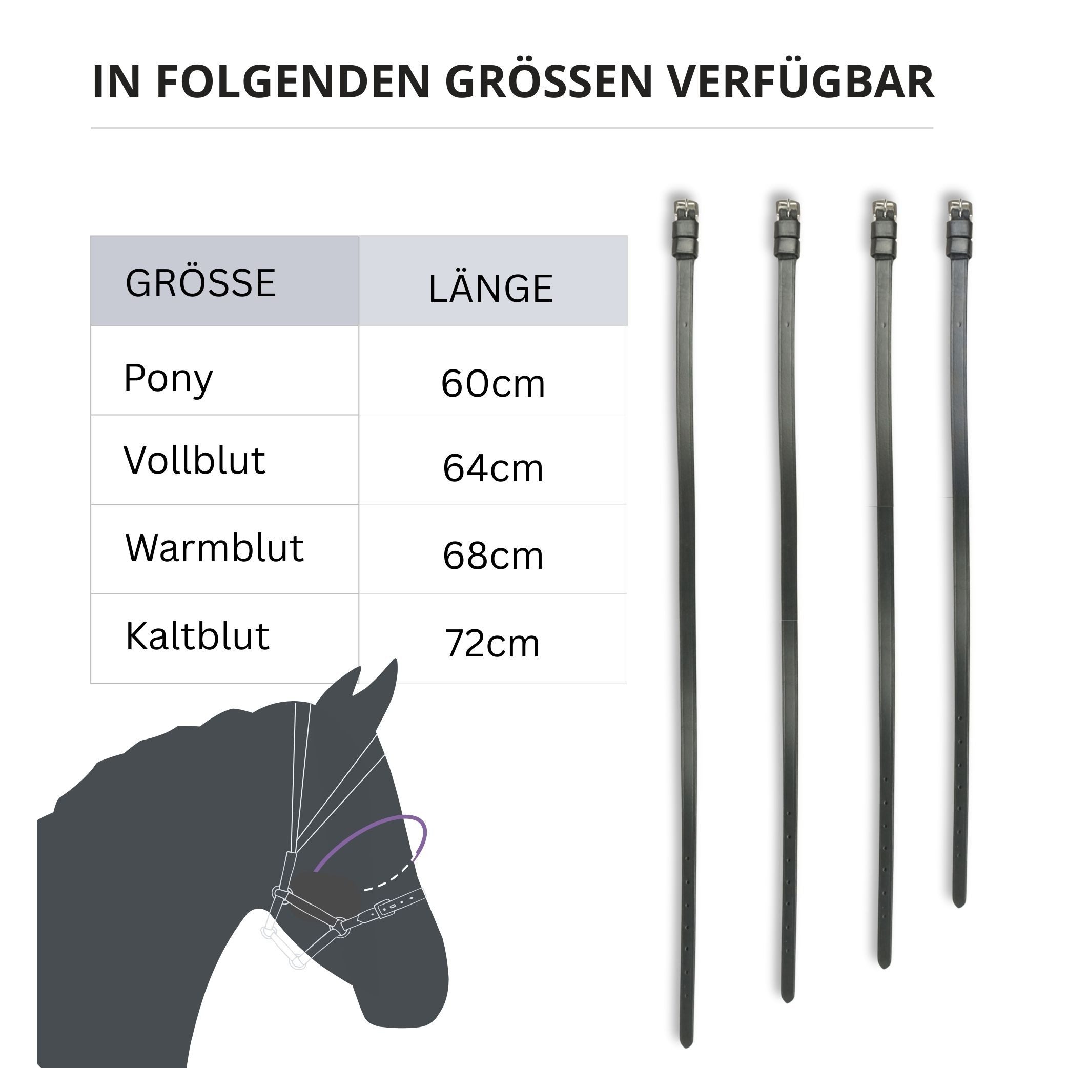 Pferdelinis Trensenzaum Sperrriemen Pferd, für Trense Pferd aus schwarzem Leder, für alle gängigen Trensenmodelle