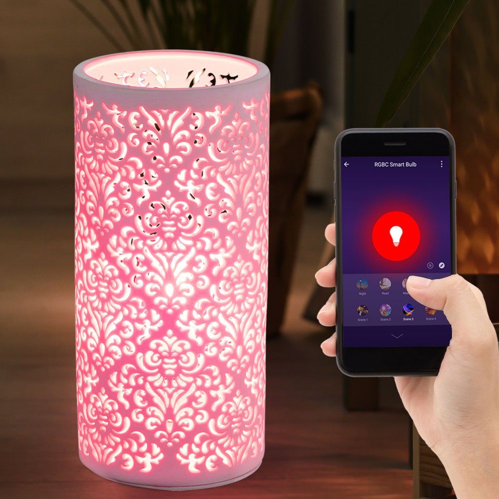 etc-shop Smarte LED-Leuchte, Tisch Lampe Ess Zimmer Alexa Google Porzellan dimmbar im Set-