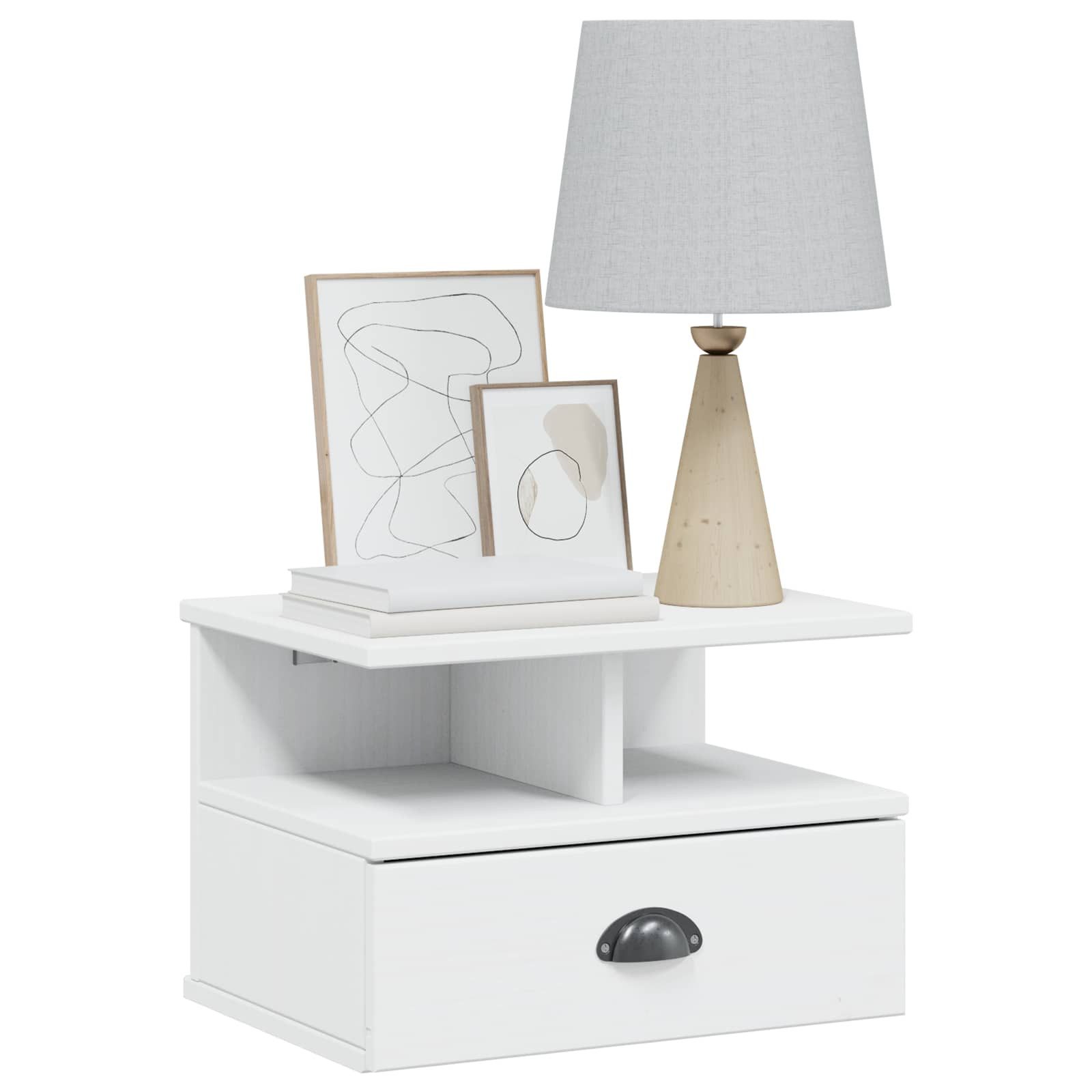 furnicato Kleiderschrank Nachttisch Massivholz 40 x 31 x 27 cm Weiß Wandschrank mit Schublade und Drahtregal für dein Schlafzimmer