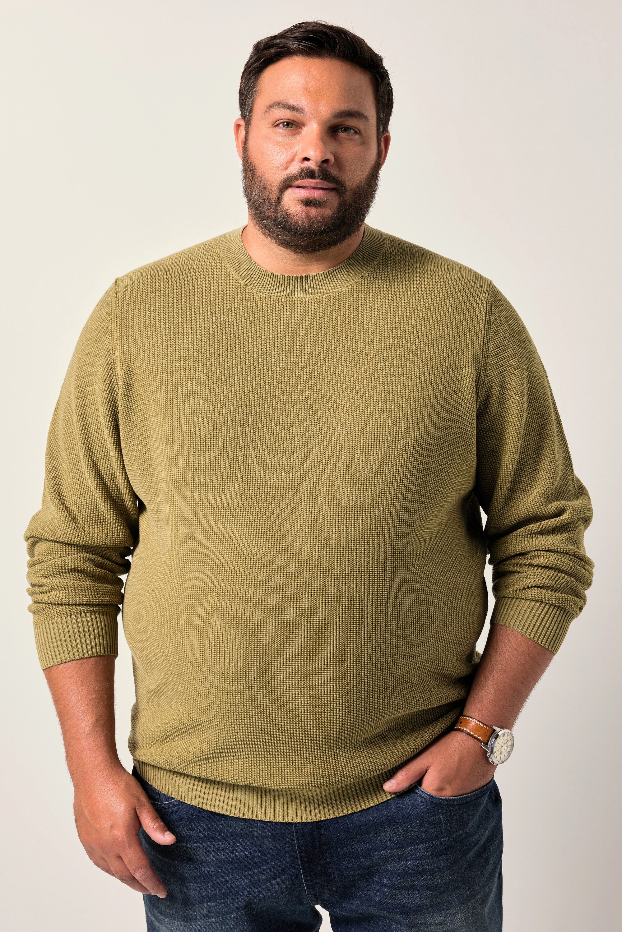 Rundhalspullover Pullover Baumwolle Strukturstrick Vintage Look