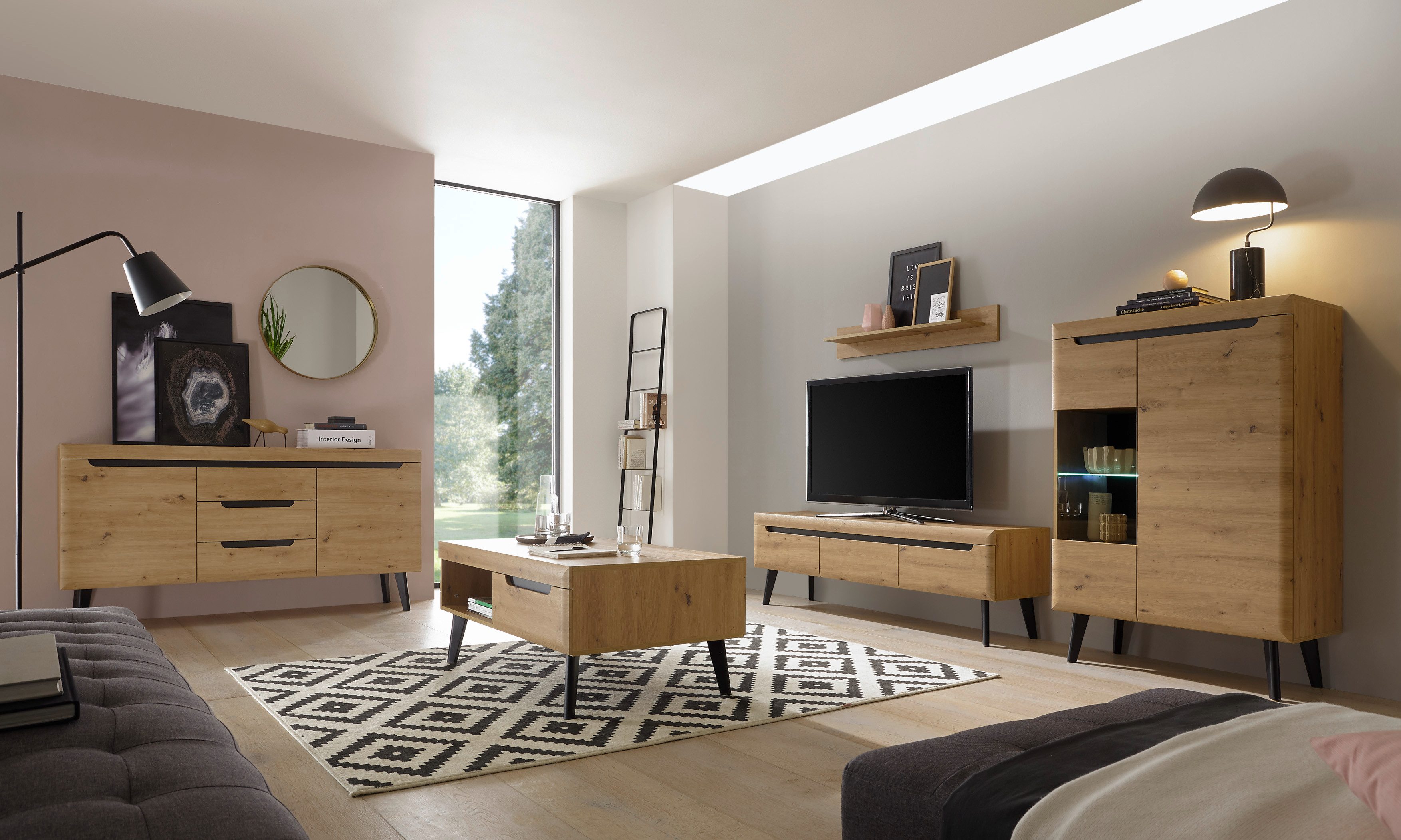 99rooms Wohnwand Tasania, (Set (5-St), Wohnmöbel), mit viel Stauraum, wahlweise mit LED-Beleuchtung