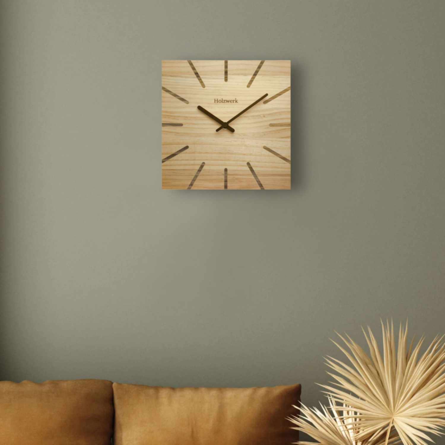 Holzwerk Wanduhr Eckige Designer Holz Quarzwanduhr (Nahezu lautloses Uhrwerk, analog, 25 cm)
