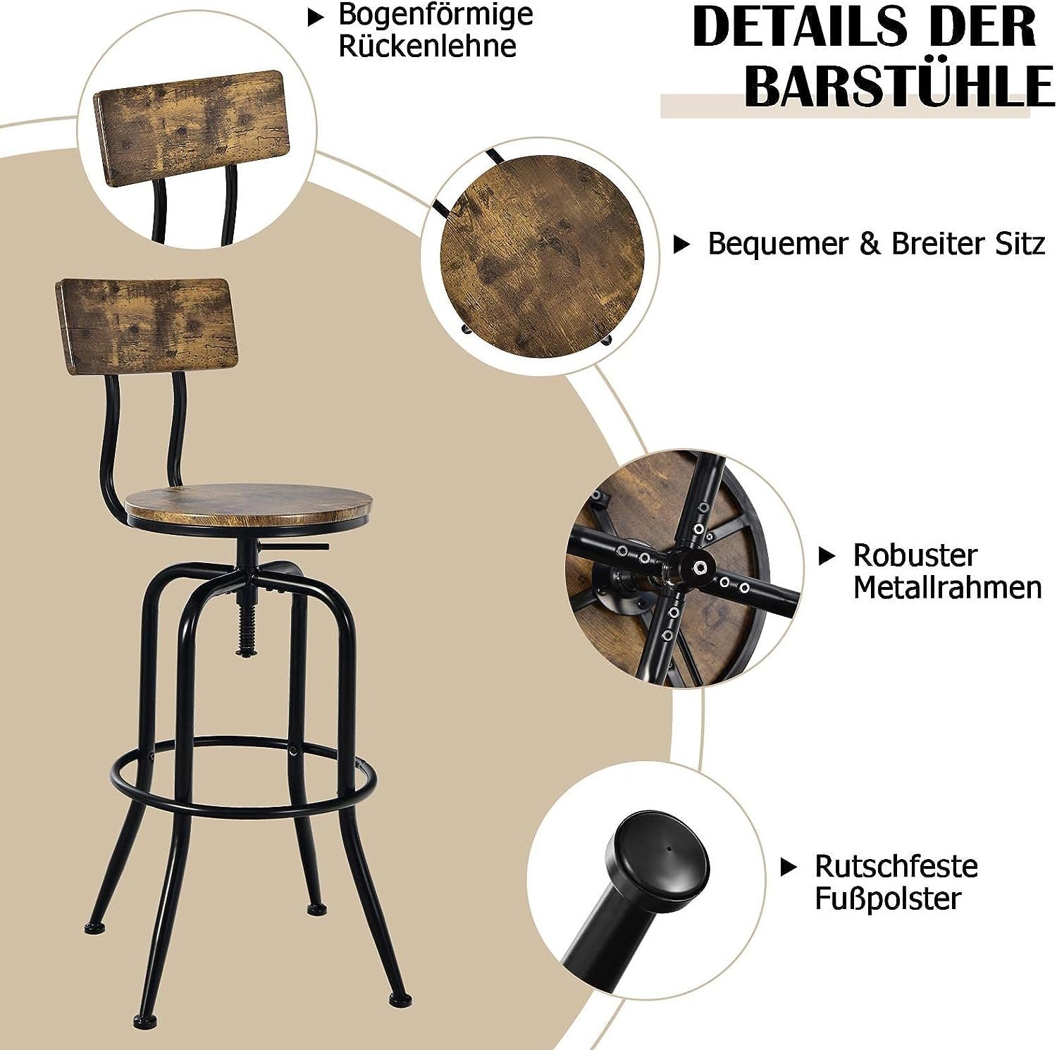 KOMFOTTEU Barhocker Küchenhocker mit St), verstellbarem Sitz (2