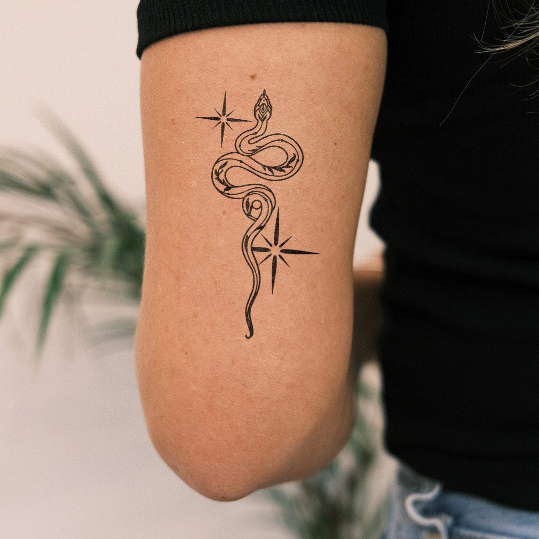Inkster Schmuck-Tattoo Schlange mit Ornamenten - Super Secret Sale, wasserfestes temporäres Tattoo, 2 Wochen Halt