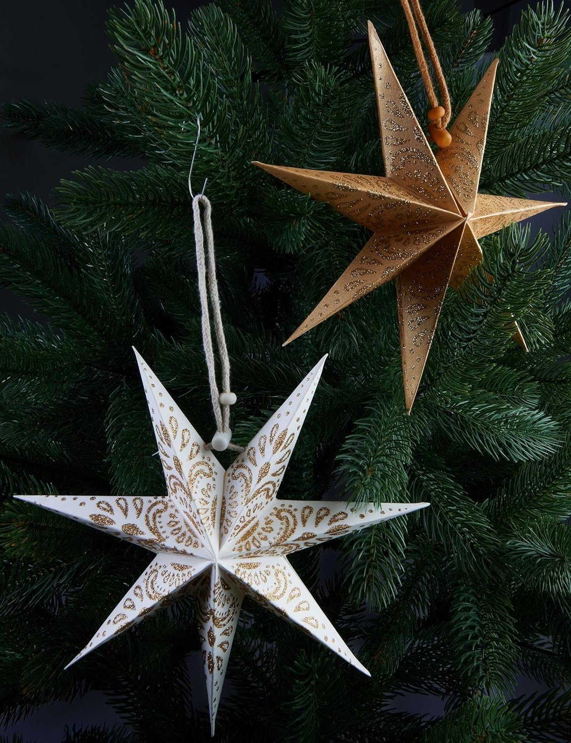 Christbaumschmuck Sterne, Weiß Papiersterne Weihnachtssterne Papier cm für Großer - 20 Weihnachten Dekoration Gold und Faltsterne Fenster 6 - und Weihnachtsbaum BRUBAKER