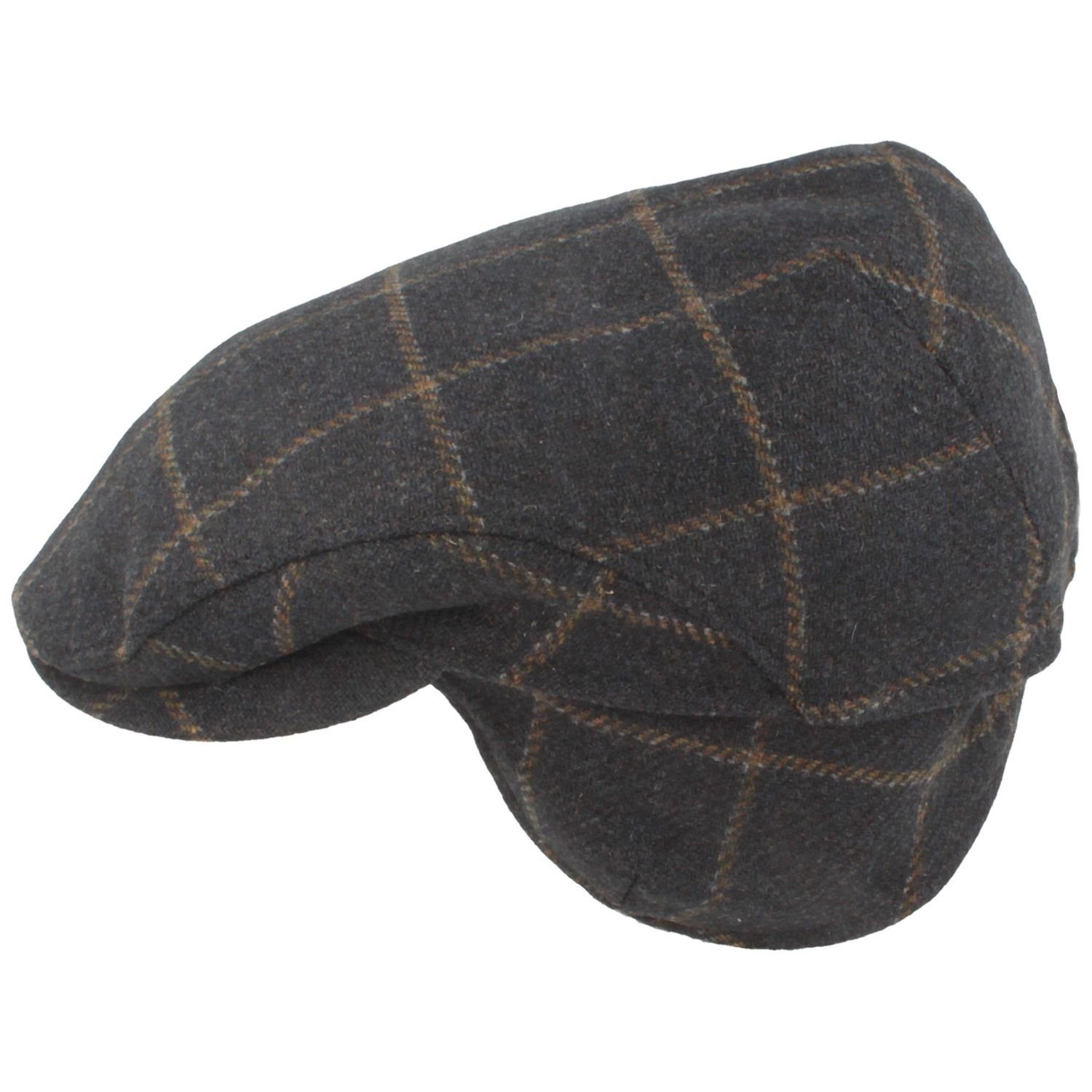 Breiter Schiebermütze Karo aus Wolle mit Ohrenklappen günstig online kaufen