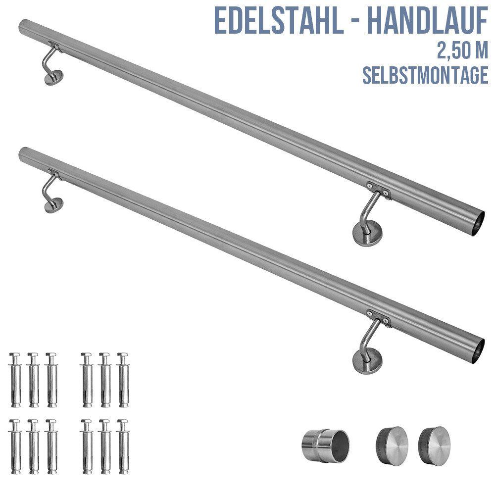 V2Aox Handlauf Edelstahl Handlauf Treppengeländer Wandhandlauf Treppe 40 - 1000 cm, 250 cm Gesamtlänge