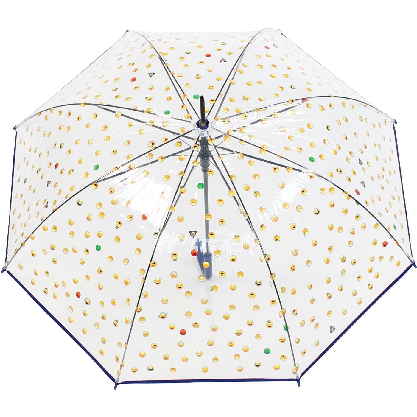 HAPPY RAIN Langregenschirm Emoticon-Transparentschirm lustigen Automatik, mit blau mit vielen Smileys - bedruckt