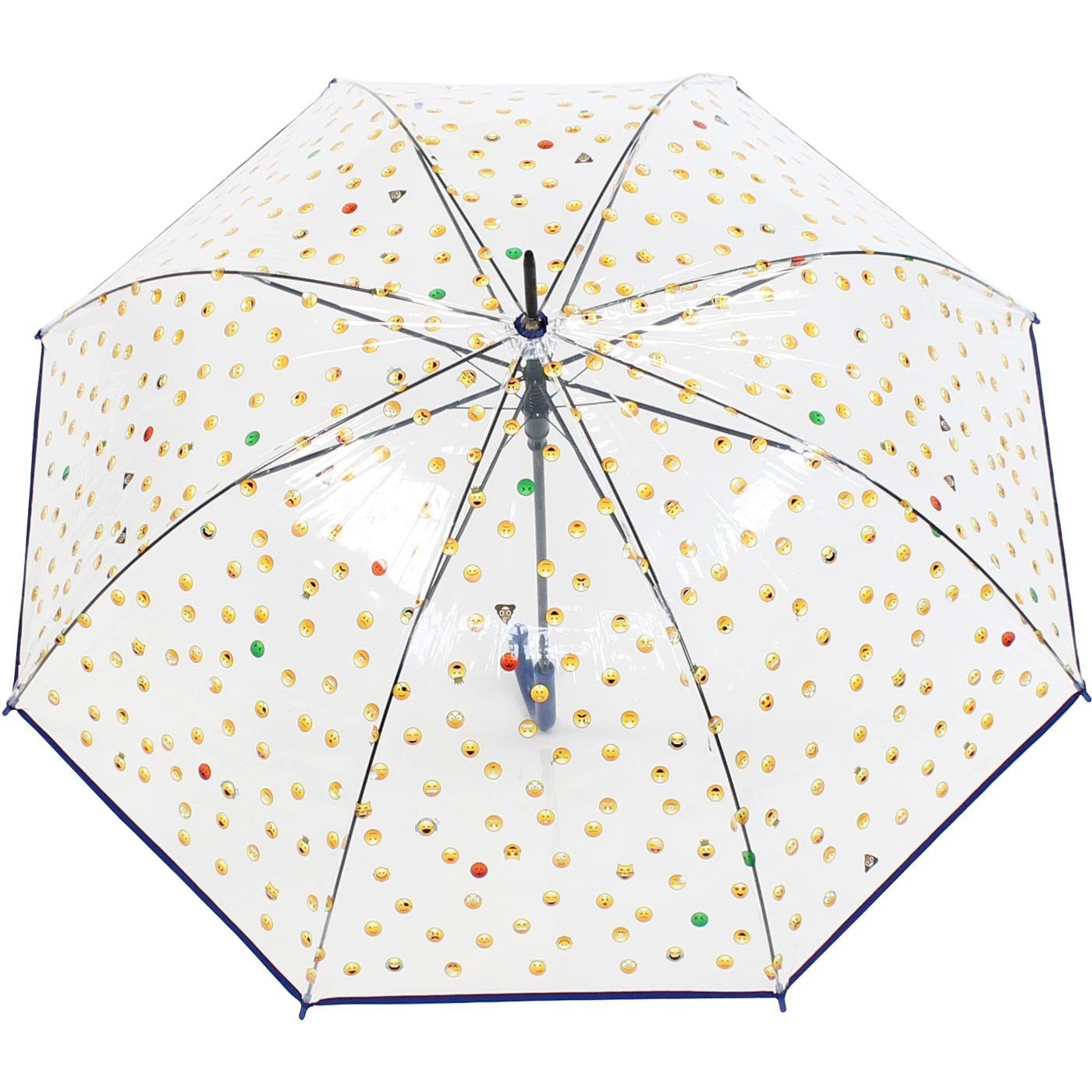 HAPPY RAIN Stockregenschirm Emoticon-Transparentschirm mit Automatik, bedruckt mit vielen lustigen Smileys - blau