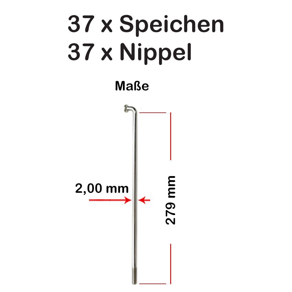 Fahrrad-Laufrad Stück Speichen 37 silber 279mm Büchel VERZINKT Spokes